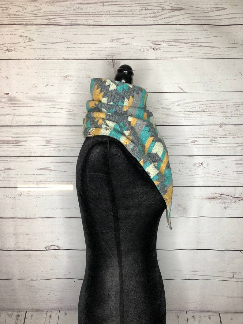 Turquoise Western Aztec Warm Neck Hood