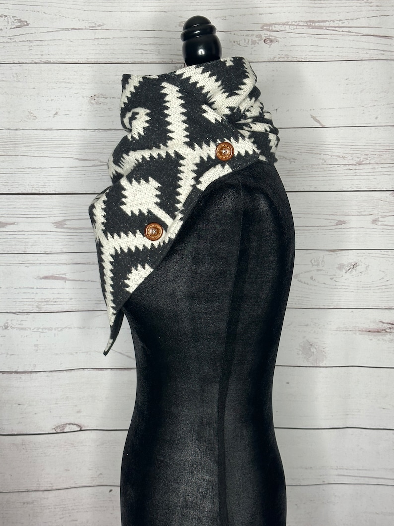 Women's Black & White Western Aztec Warm Neck Hood