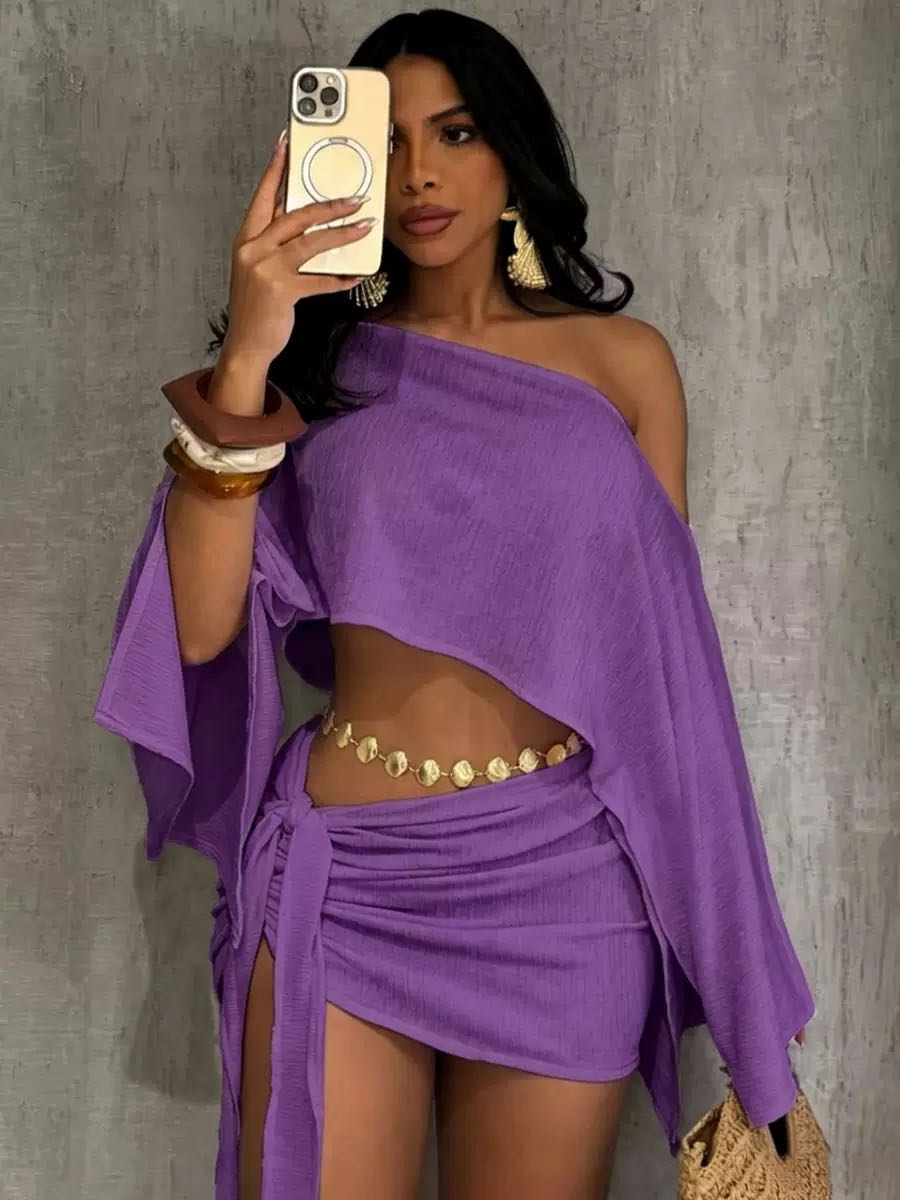 Women's Summer Asymmetrical Neck Top & Bodycon Skirt Set