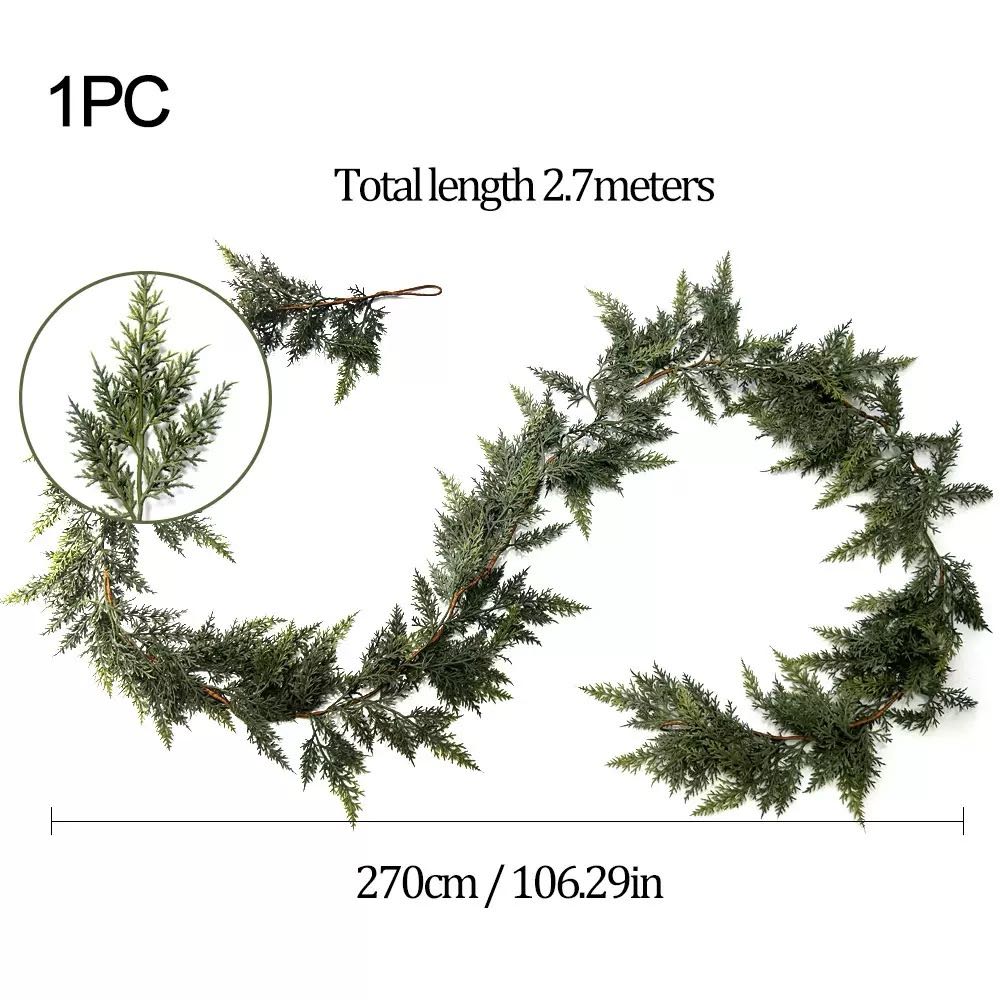 Artificial Cedar Garland — Crafted with "real-touch" technology; perfect for home decor, Christmas displays, and festive decorations for living rooms or outdoor spaces—a must-have for your Christmas wish list.
