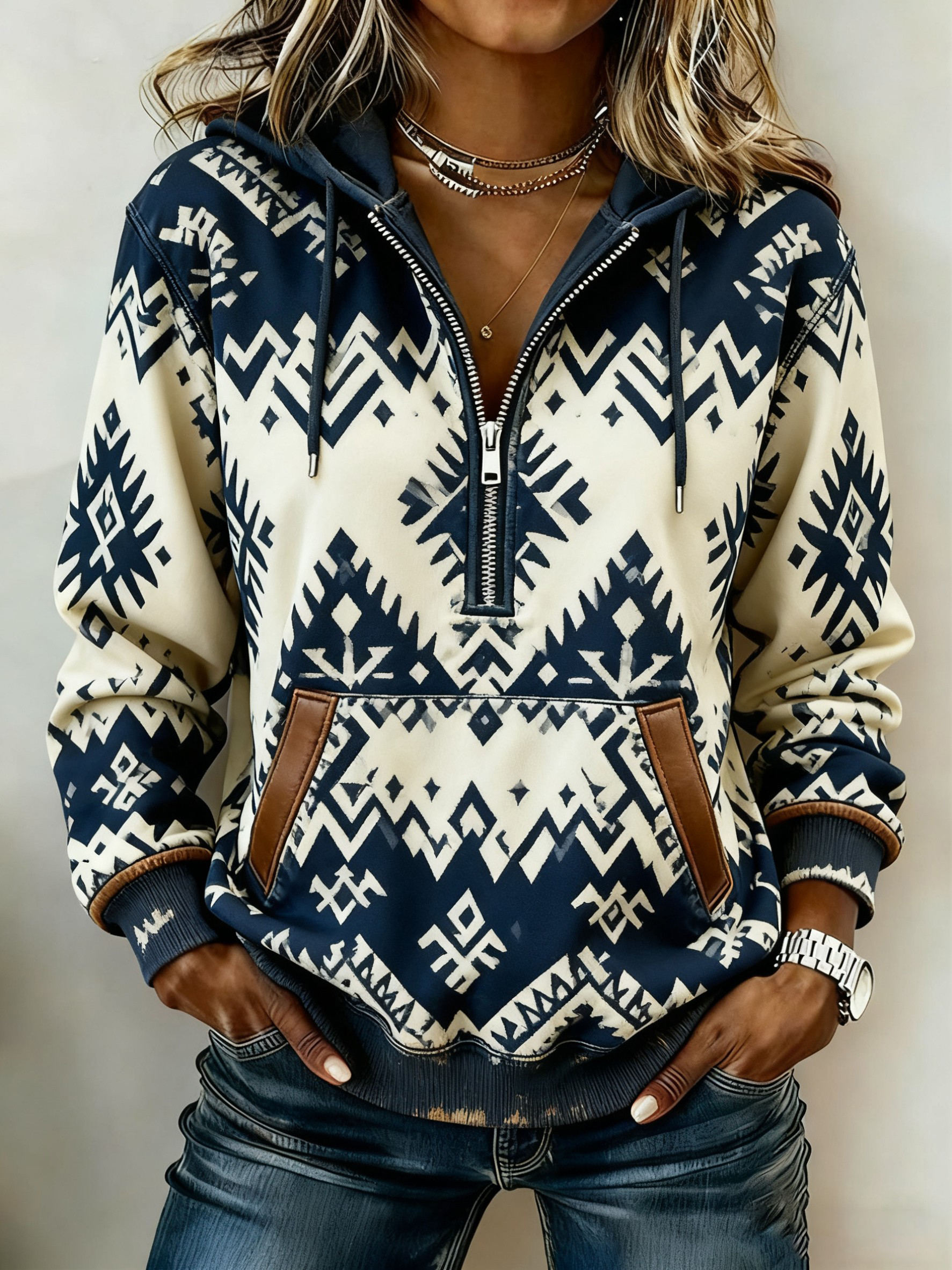 Women's Vintage Western Printed Casual Hoodie