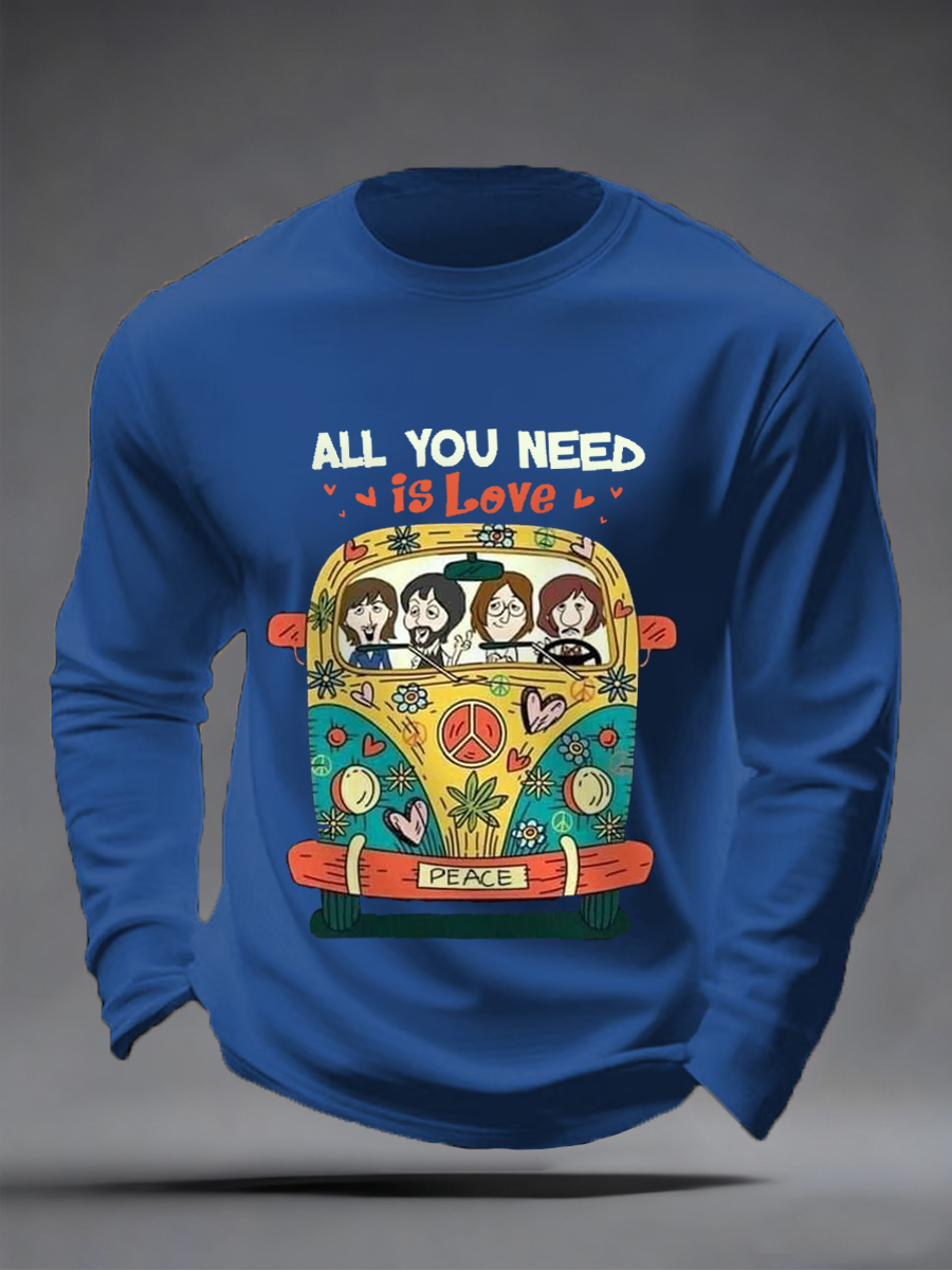 Men's All You Need Is Love Retro Classic Legendary Rock Band Print Casual Long Sleeve T-Shirt