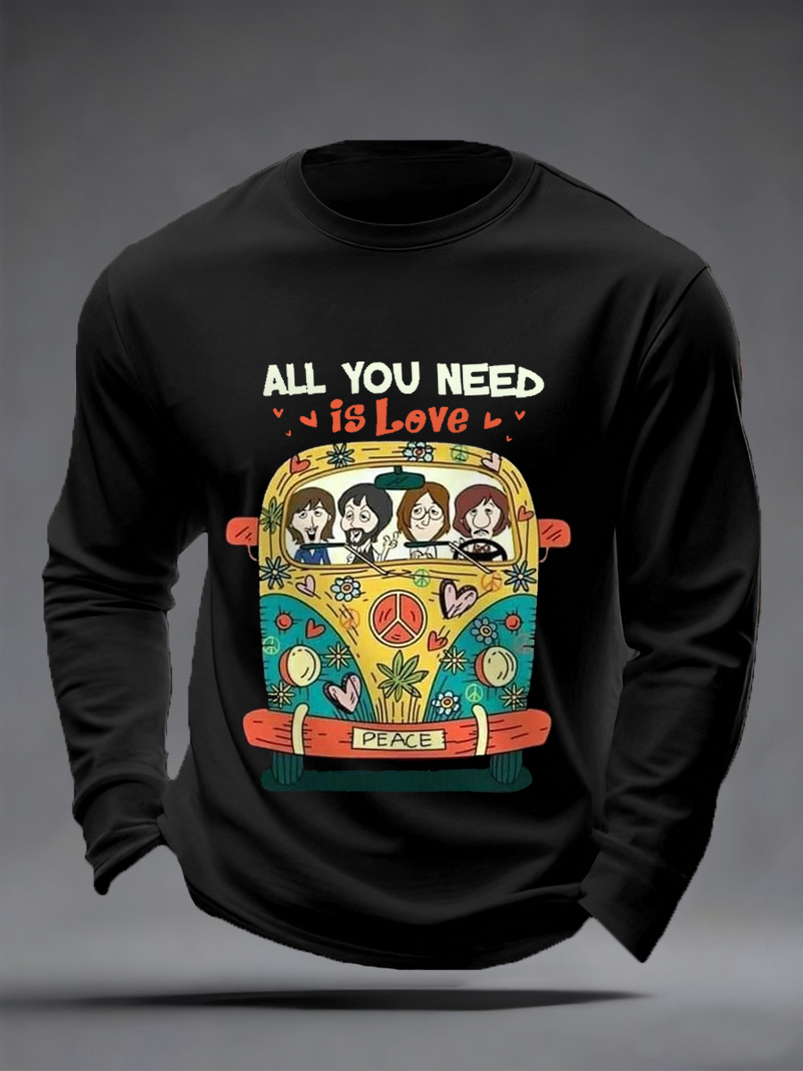 Men's All You Need Is Love Retro Classic Legendary Rock Band Print Casual Long Sleeve T-Shirt