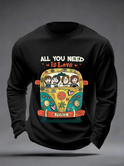 Men's All You Need Is Love Retro Classic Legendary Rock Band Print Casual Long Sleeve T-Shirt