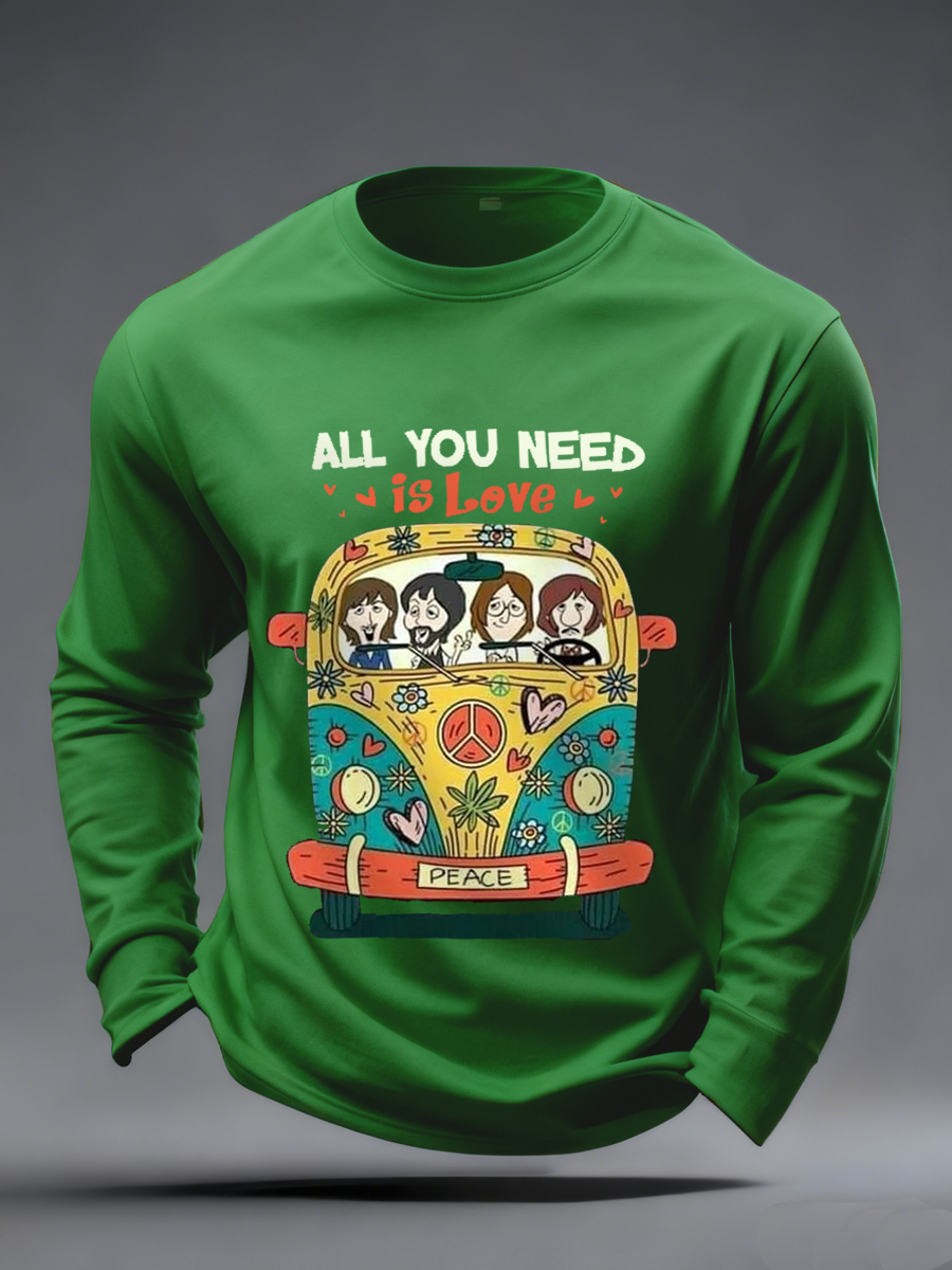 Men's All You Need Is Love Retro Classic Legendary Rock Band Print Casual Long Sleeve T-Shirt