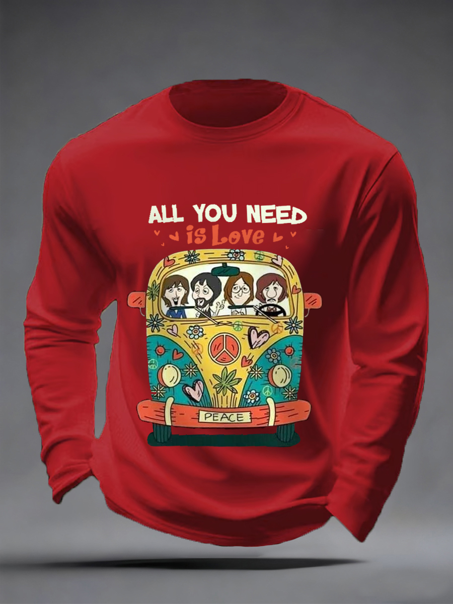 Men's All You Need Is Love Retro Classic Legendary Rock Band Print Cas