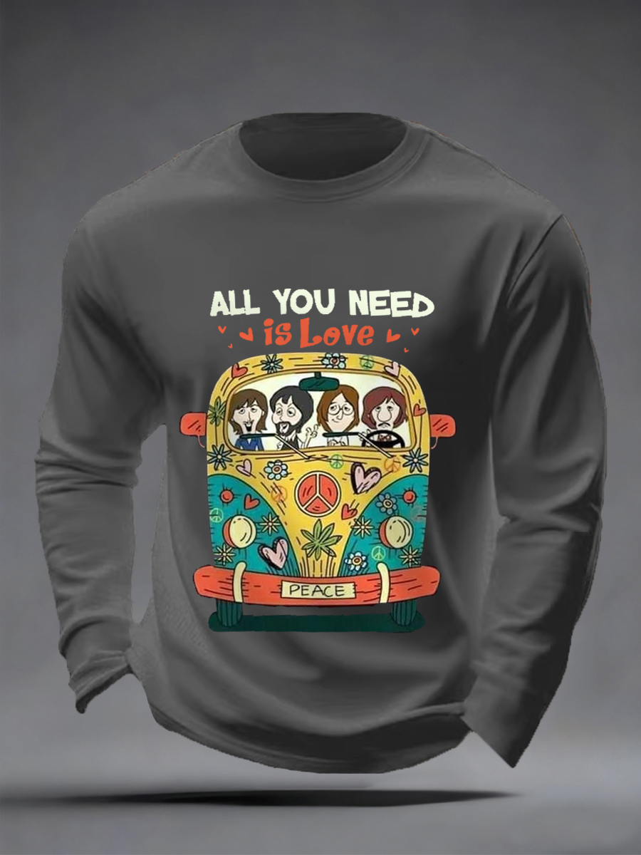 Men's All You Need Is Love Retro Classic Legendary Rock Band Print Casual Long Sleeve T-Shirt