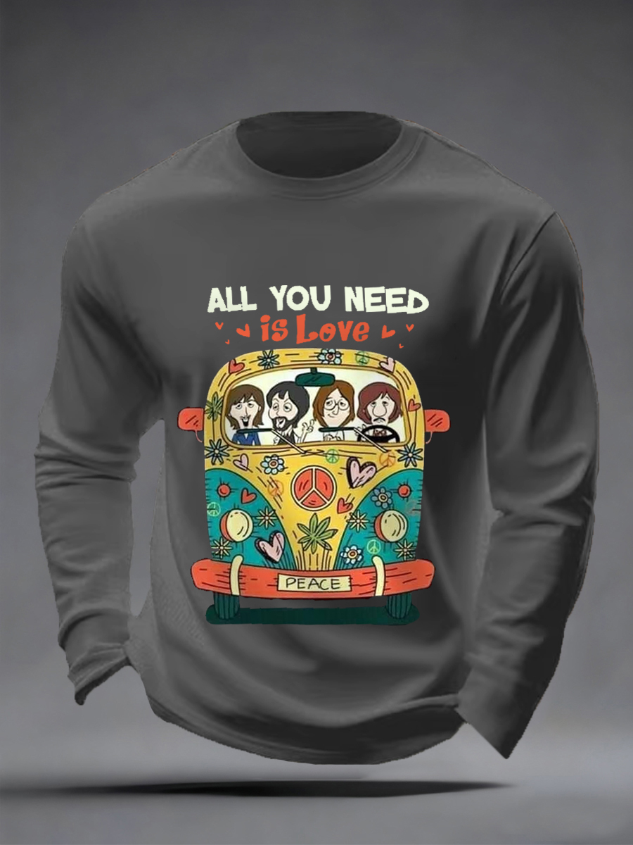 Men's All You Need Is Love Retro Classic Legendary Rock Band Print Casual Long Sleeve T-Shirt