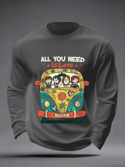 Men's All You Need Is Love Retro Classic Legendary Rock Band Print Casual Long Sleeve T-Shirt