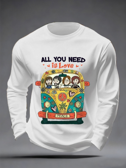 Men's All You Need Is Love Retro Classic Legendary Rock Band Print Casual Long Sleeve T-Shirt