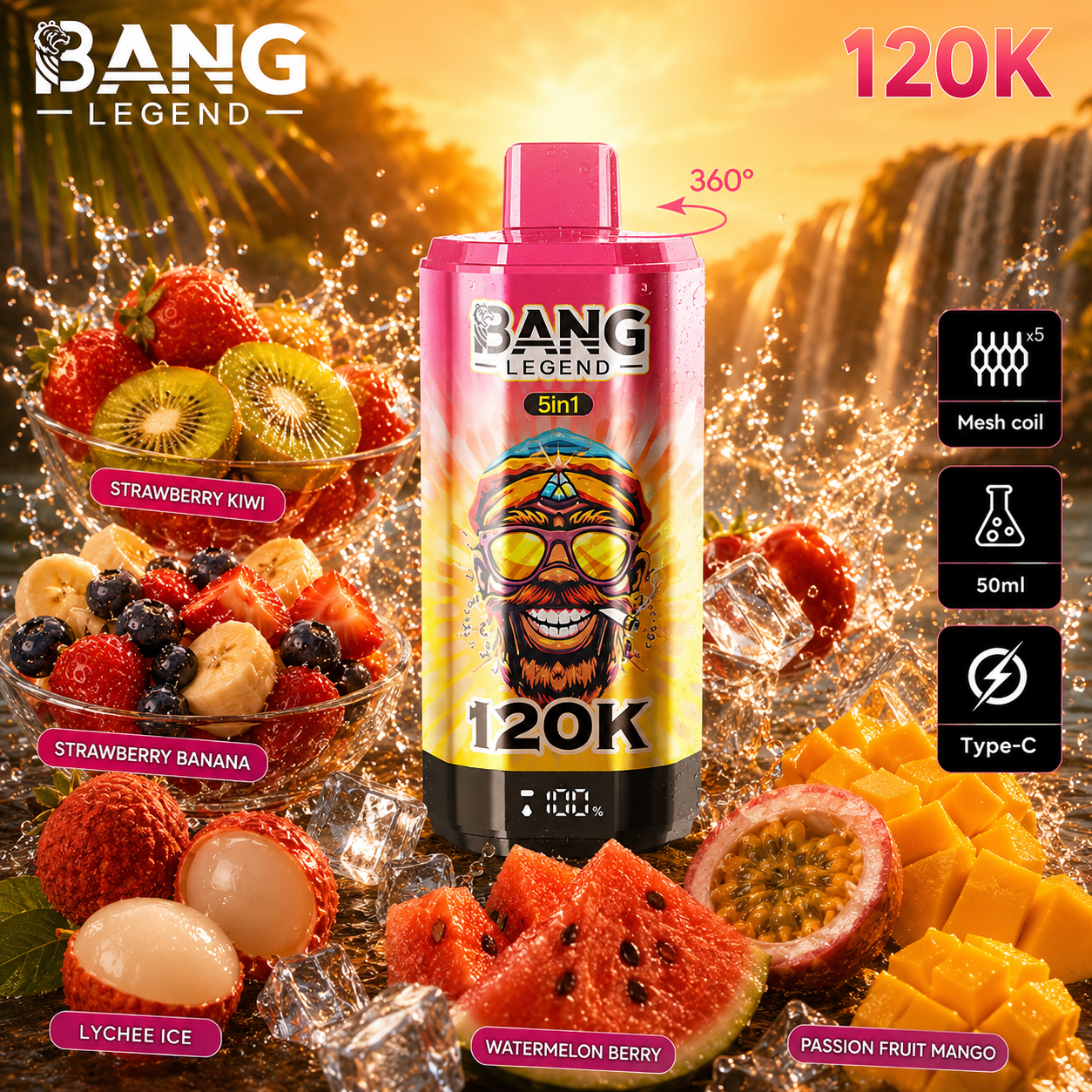 Jahoda a melón + Cantaloupe a jablko + Ľadová cola + Mango a broskyňa + Love 66