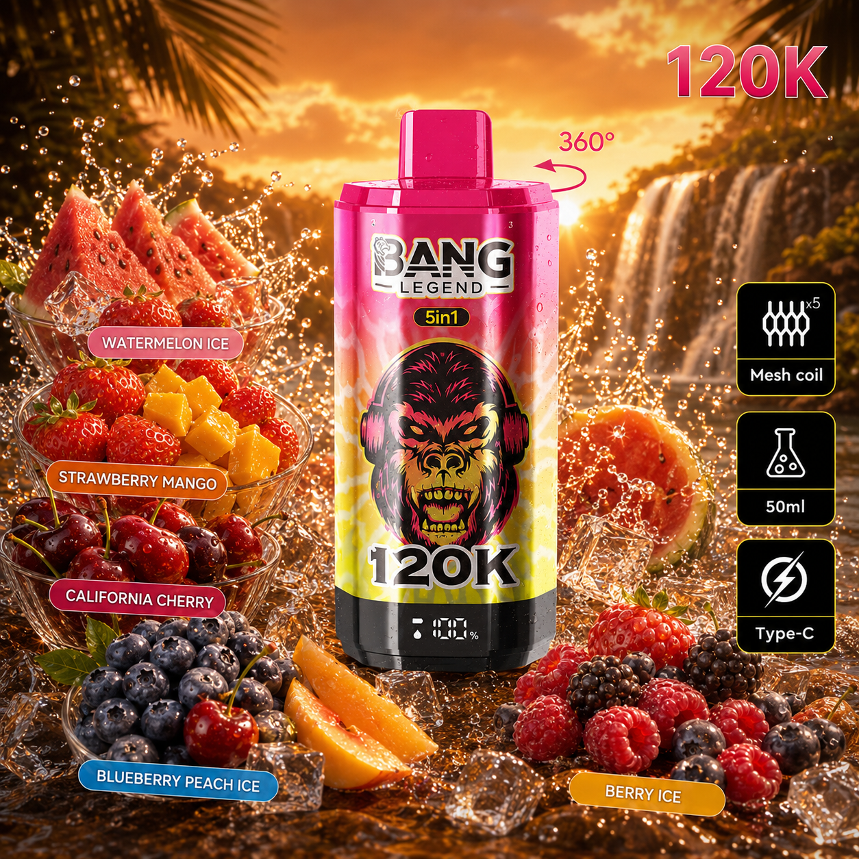 Ľadový melón + Jahoda a mango + Kalifornská višňa + Ľadová čučoriedka a broskyňa + Ľadové bobule