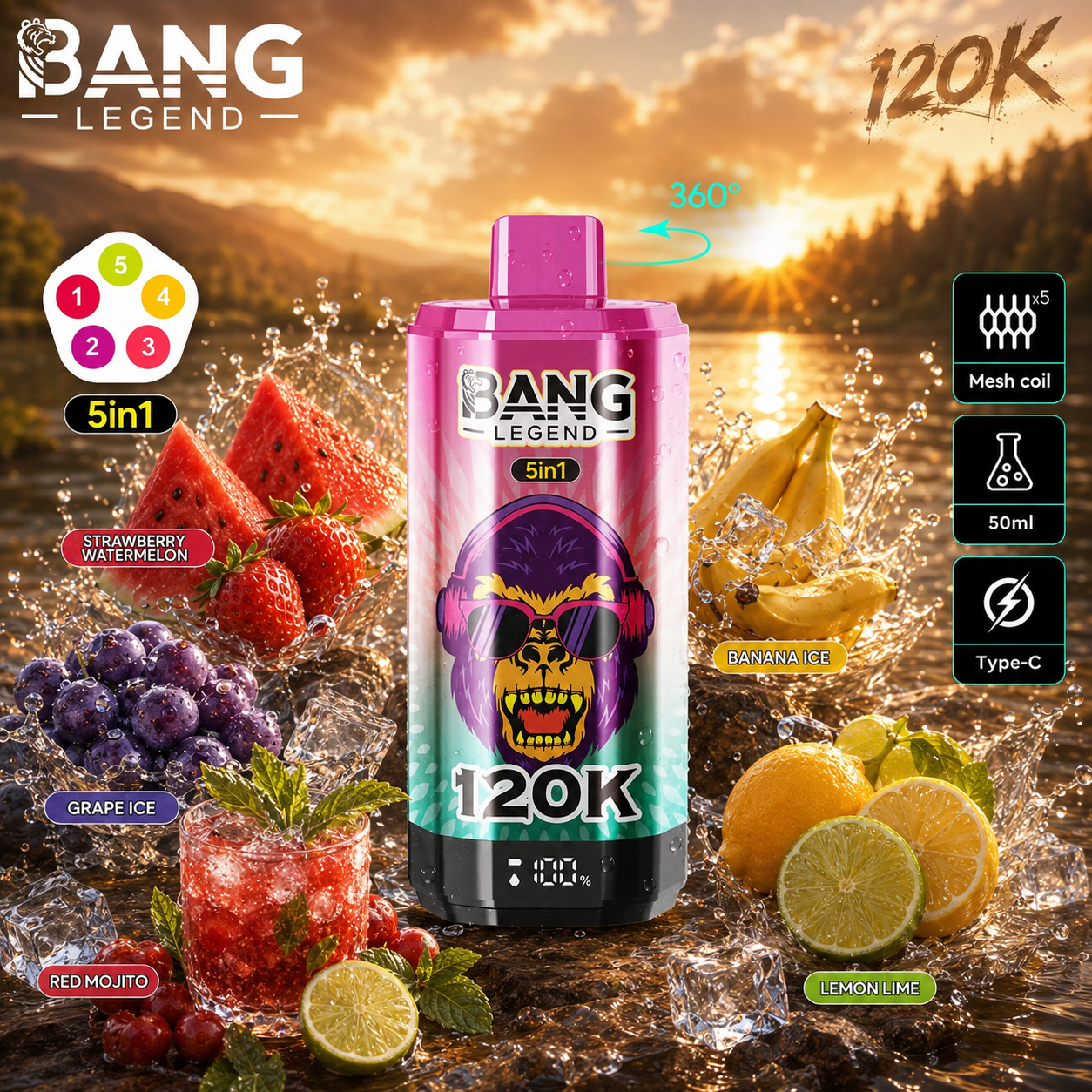 Bang jednorazová vape 120 000 potiahnutí (120 tisíc potiahnutí)​