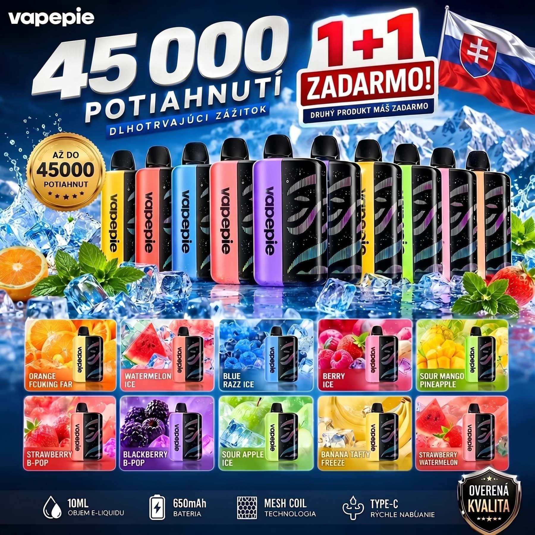  Bobulová Ledová💥Akcia 1+1 ZADARMO!⭐⭐⭐Vapepie Galactic Gleam 45000 PUFFS 