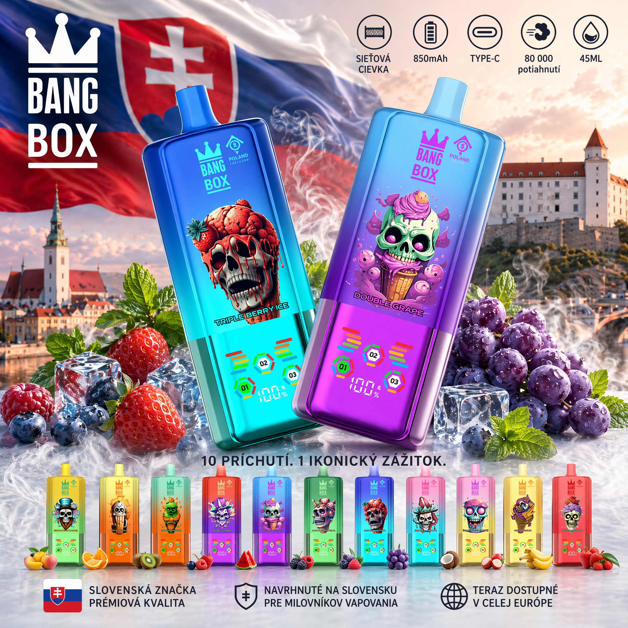 ⭐⭐⭐⭐⭐BANG BOX 80 000 potiahnutí – jednorazové vape 3 v 1 s príchuťou