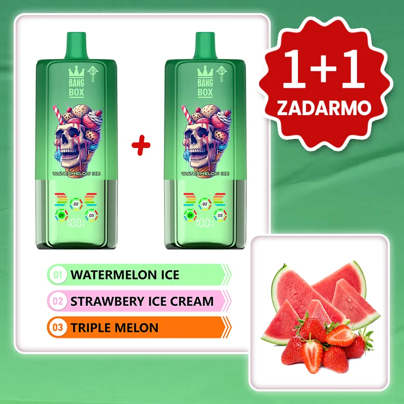 Ľadový Melón + Jahodová Zmrzlina + Trojitý Melón 💥Akcia 1+1 ZADARMO! BANG BOX 80 000 potiahnutí