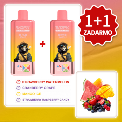 Jahoda a melón + Brusnica a hrozno + Mangové ľadové osvieženie + Jahodovo-malinový cukrík 💥Akcia 1+1 ZADARMO! VOPK 80 000 potiahnutí