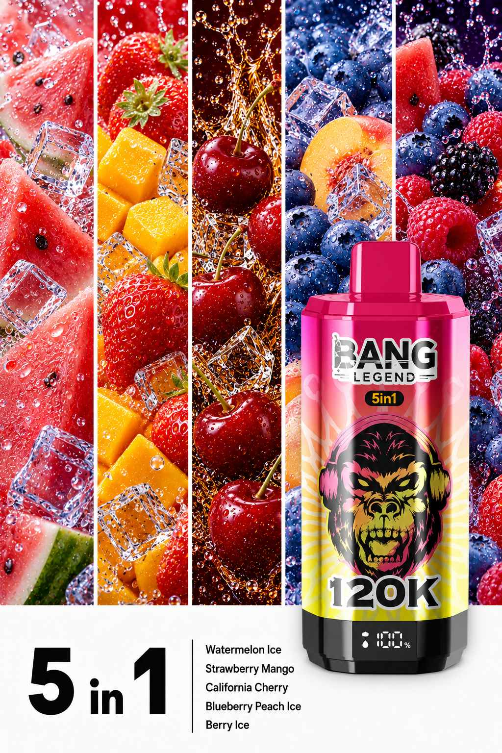Ľadov&yacute; mel&oacute;n, jahoda a mango, kalifornsk&aacute; vi&scaron;ňa, ľadov&aacute; čučoriedka a broskyňa, ľadov&eacute; bobule