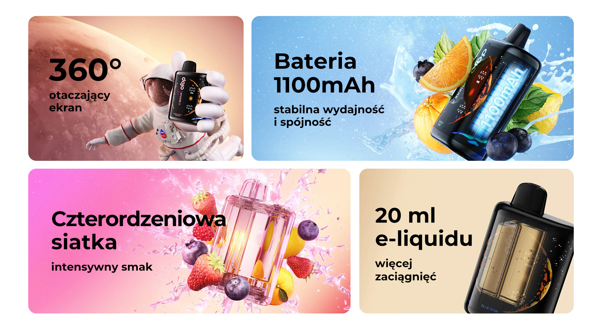 360&deg; kruhov&yacute; displej DOJO Sphere X zobrazuj&uacute;ci stav bat&eacute;rie a e‑liquidu