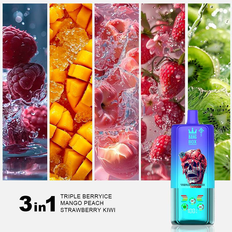 BANGBOX 80K Príchuť 04 ľadové trojité bobule mango broskyňa jahoda kiwi 3 v 1 príchute