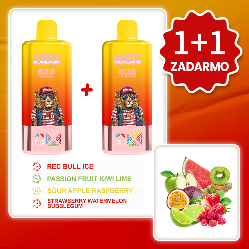 Red Bull ľad + Marakuja kiwi limetka + Kyslé jablko s malinou + Jahodový melónový žuvačkový cukrík 💥Akcia 1+1 ZADARMO! VOPK 80 000 potiahnutí