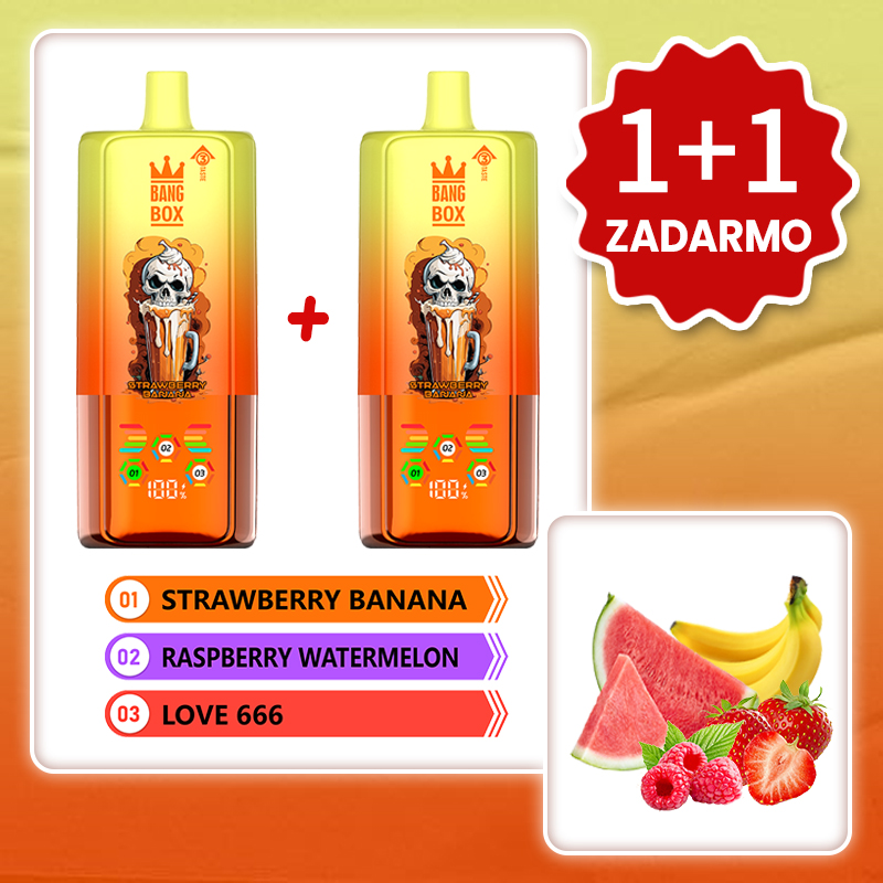 Jahoda Banán + Malina Melón + Love666 💥Akcia 1+1 ZADARMO! BANG BOX 80 000 potiahnutí