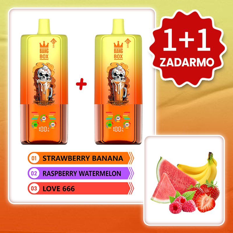Jahoda Banán + Malina Melón + Love666 💥Akcia 1+1 ZADARMO! BANG BOX 80 000 potiahnutí