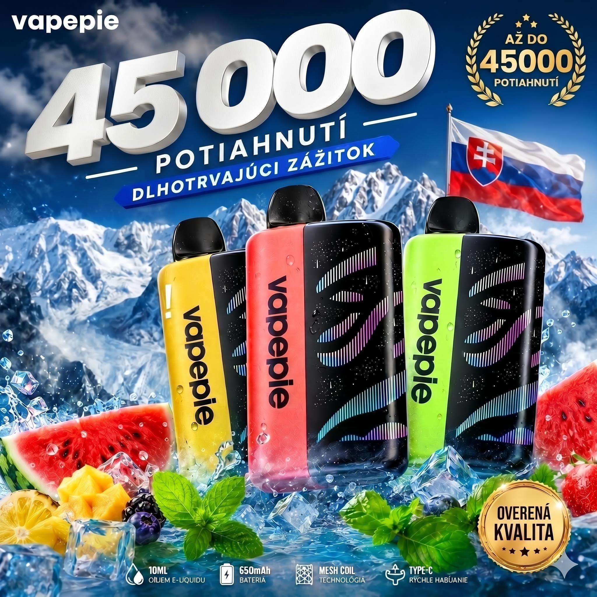 ⭐⭐⭐Vapepie Galactic Gleam 45000 PUFFS - Nejnovější model LED dýchací světelný displej