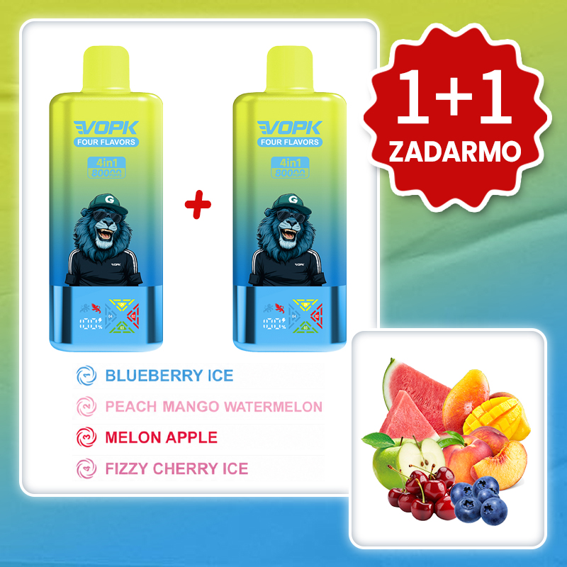 Čučoriedkový ľad + Broskyňa mango melón + Melón a jablko + Perlivá čerešňa s ľadom 💥Akcia 1+1 ZADARMO! VOPK 80 000 potiahnutí
