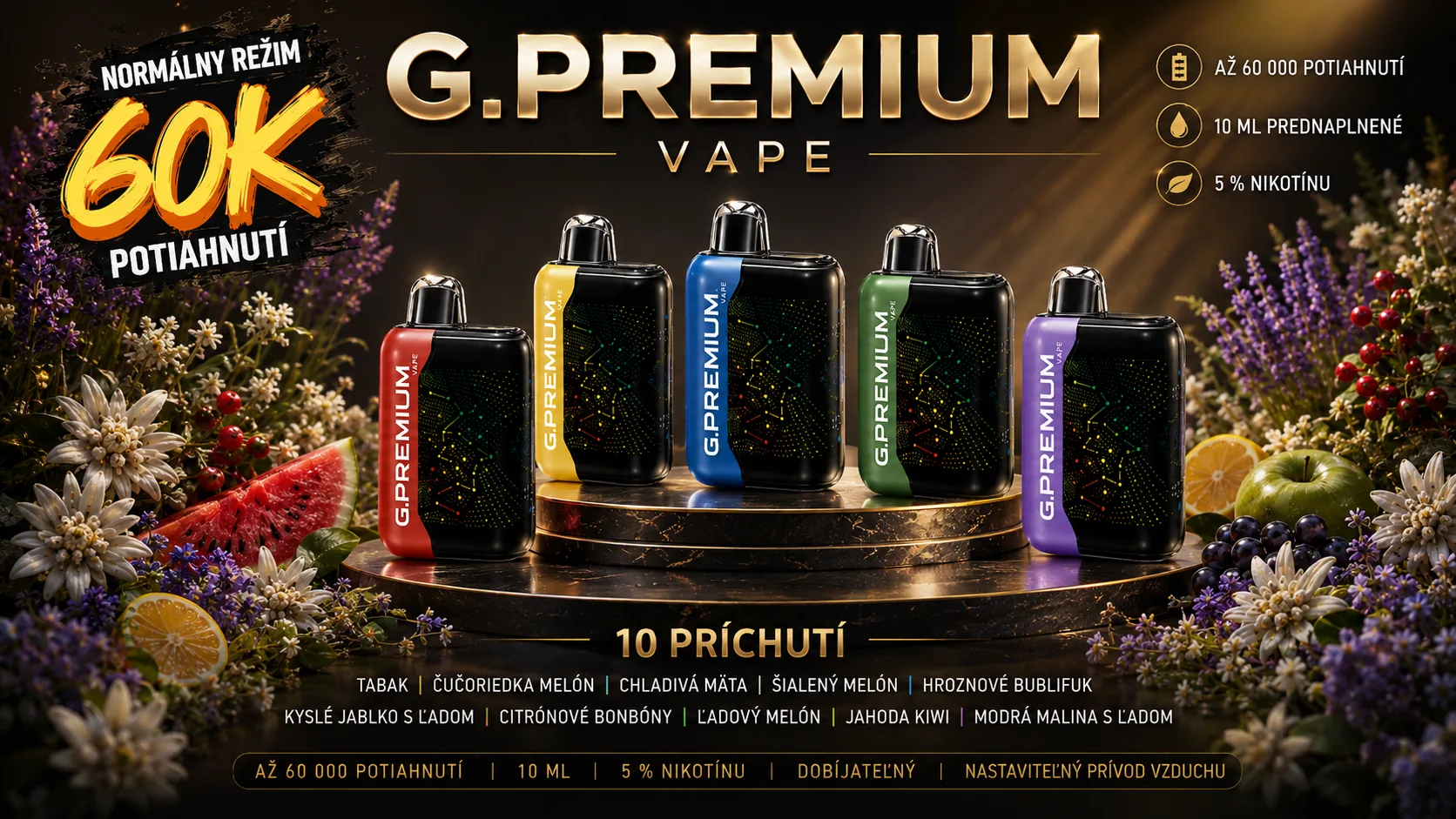 G.PREMIUM – jednorazové zariadenia, príchute a parametre