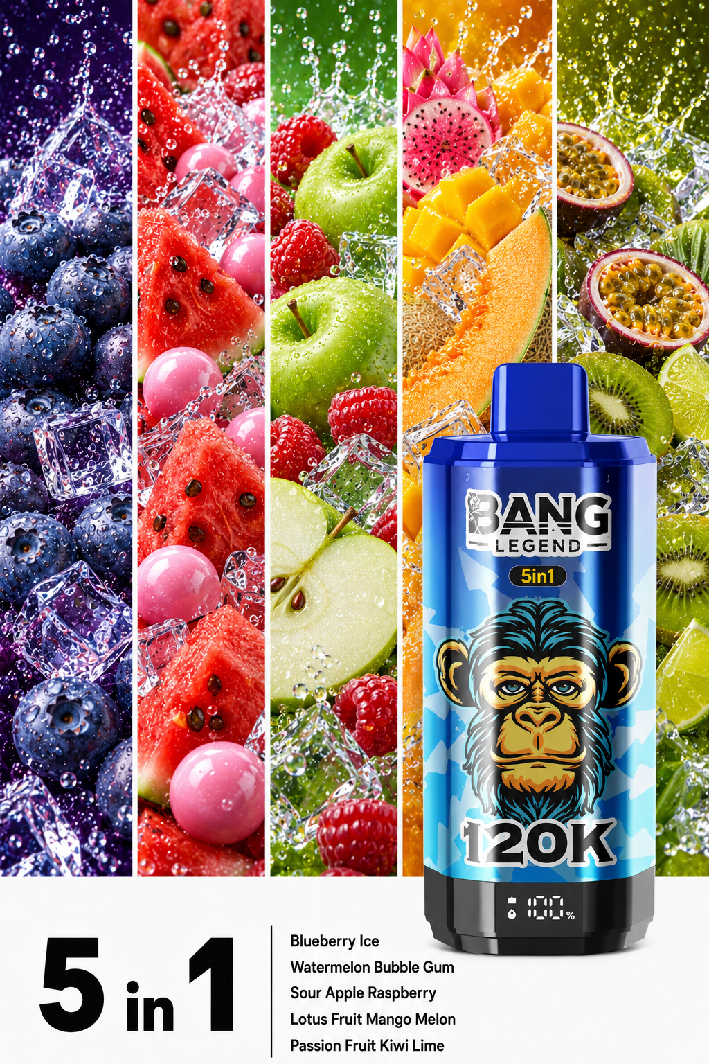 Ľadov&aacute; čučoriedka, mel&oacute;nov&aacute; žuvačka, kysl&eacute; jablko a malina, aloe mango a mel&oacute;n, maracuja kiwi a limetka