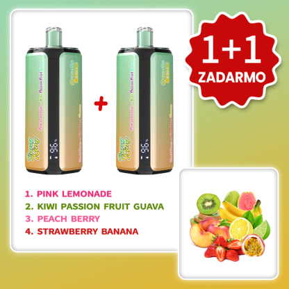 Ružová limonáda + Kiwi maracuja a kvajáva + Broskyňa a bobule + Jahoda a banán