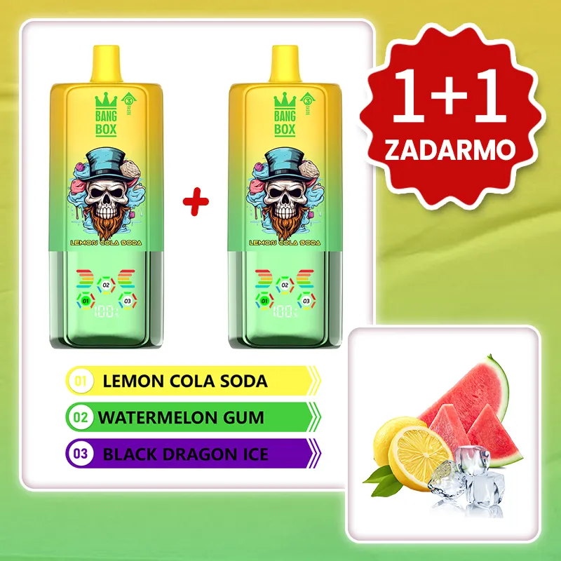 Citrónová Cola Soda + Melónová Žuvačka + Ľadový Čierny Drak 💥Akcia 1+1 ZADARMO! BANG BOX 80 000 potiahnutí