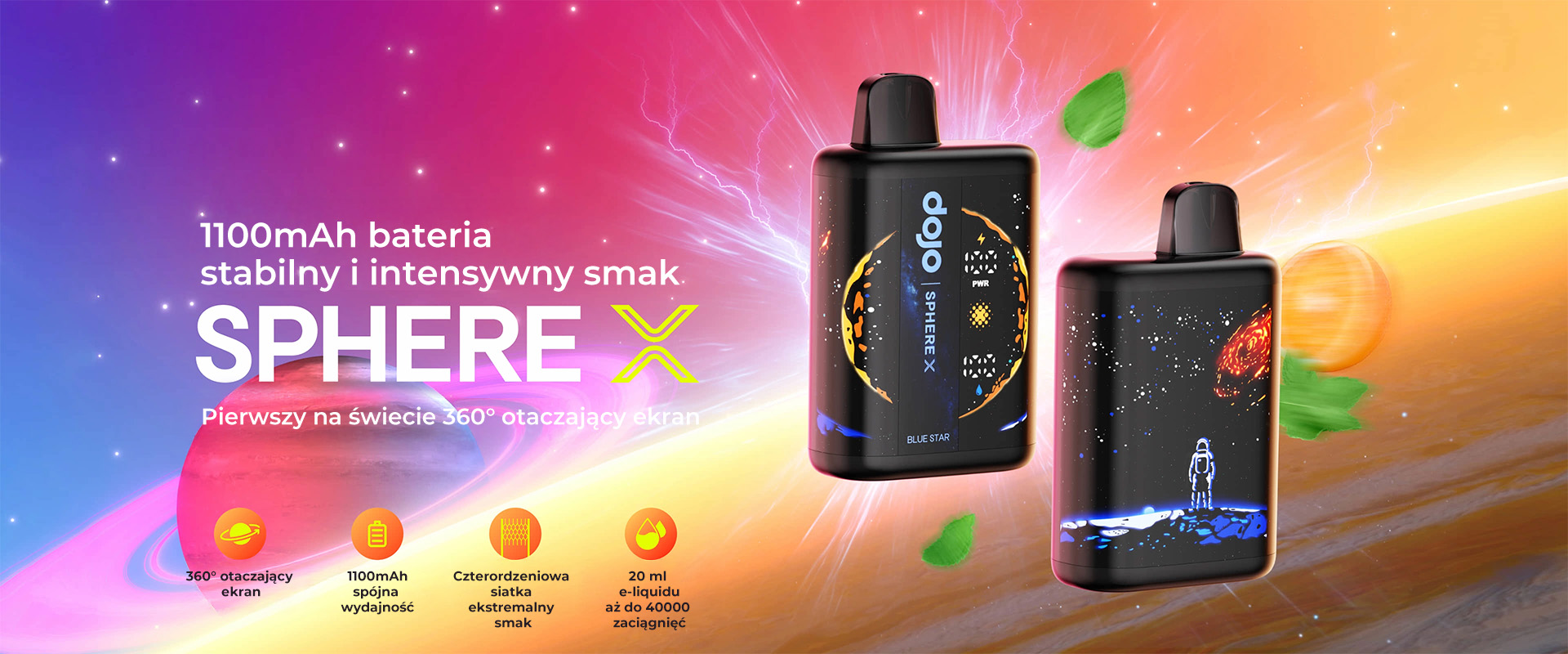 DOJO Sphere X jednorazov&yacute; vape s 40 000 potiahnutiami a 360&deg; displejom