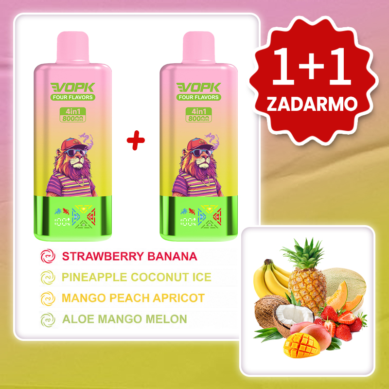 Jahoda banán + Ananásový kokosový ľad + Mango broskyňa marhuľa + Aloe mango melón💥Akcia 1+1 ZADARMO! VOPK 80 000 potiahnutí