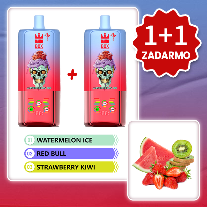 Ľadový Melón + Energy Drink + Jahoda Kiwi 💥Akcia 1+1 ZADARMO! BANG BOX 80 000 potiahnutí
