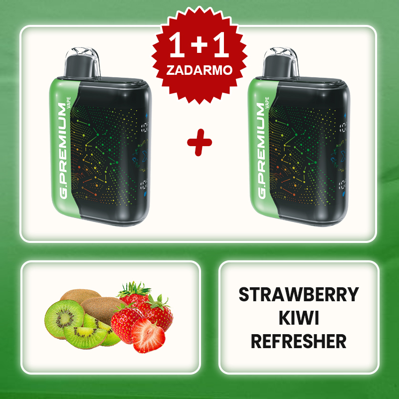 Osviežujúca Jahoda s Kiwi 💥Akcia 1+1 ZADARMO! G.PREMIUM Vape 60 000 Potiahnutí