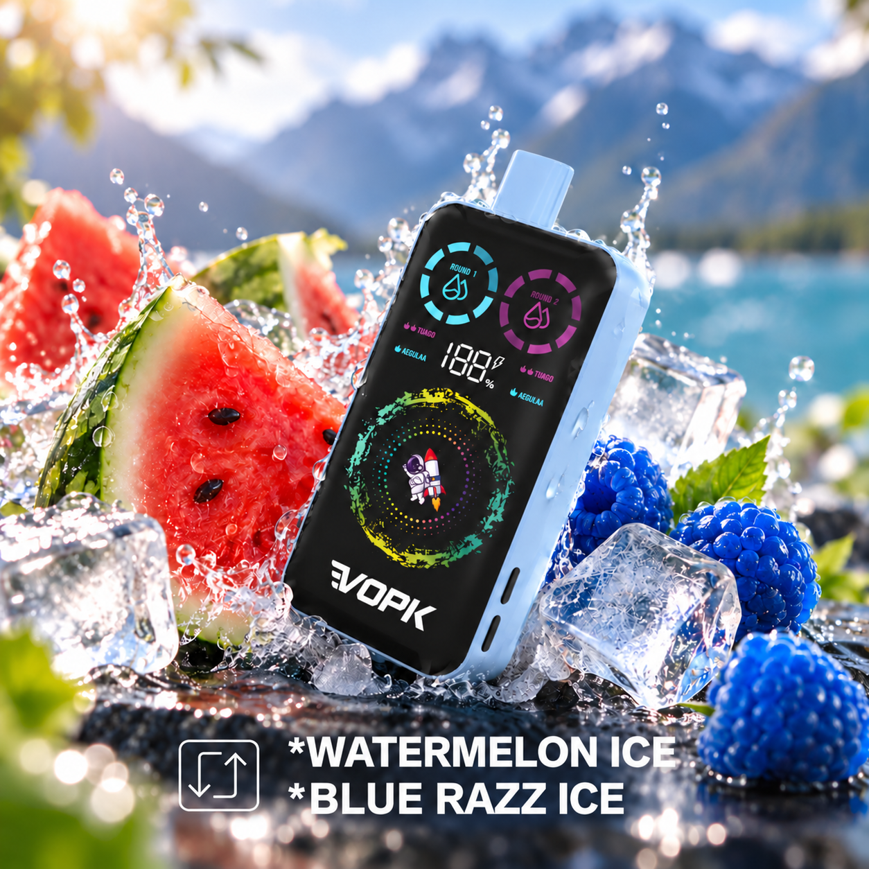 VOPK ULTRA 40 000 – jednorazová e-cigareta s melónovým ľadom a Blue Razz Ice