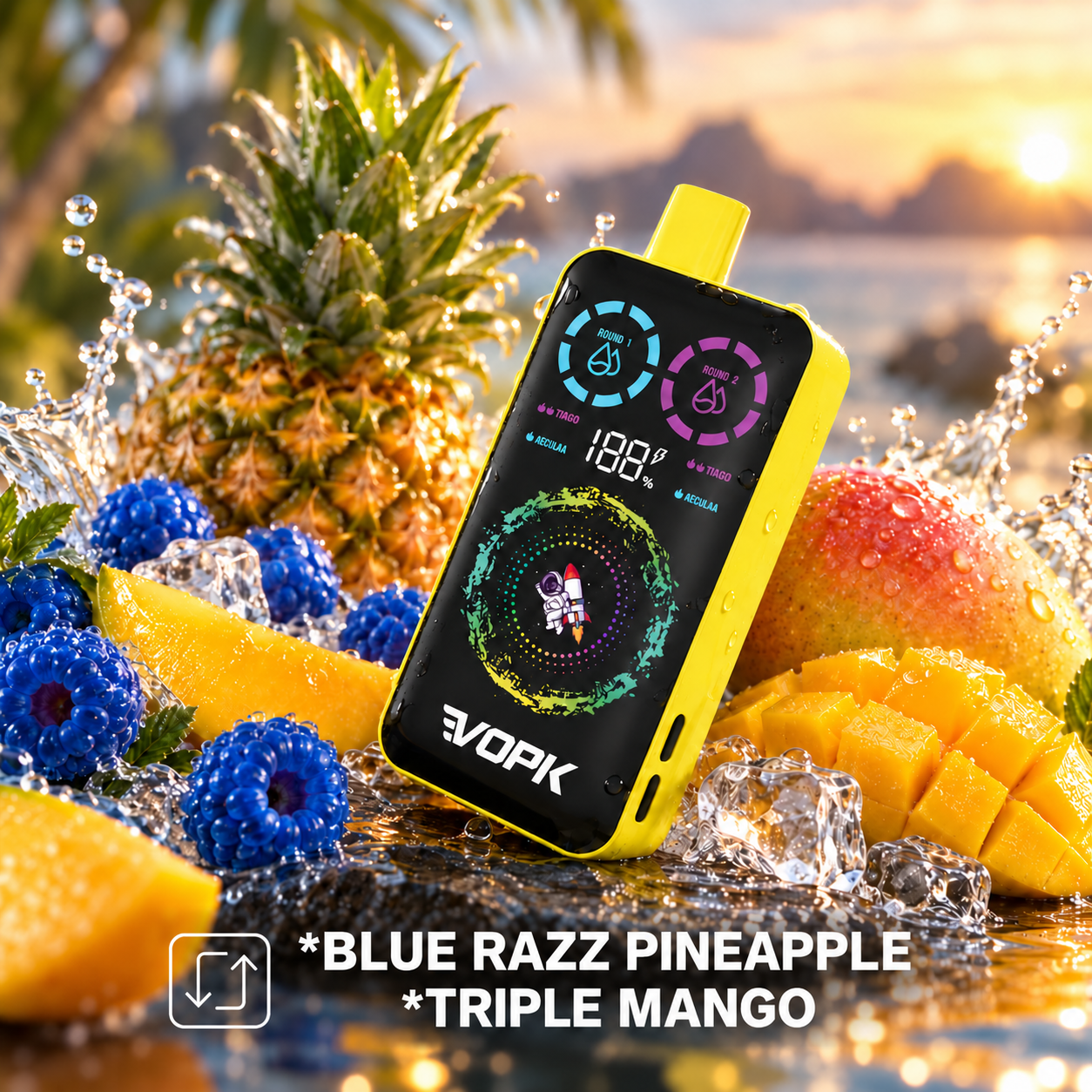 VOPK ULTRA 40 000 – e-cigareta s displejom, príchute Blue Razz Pineapple a Triple Mango
