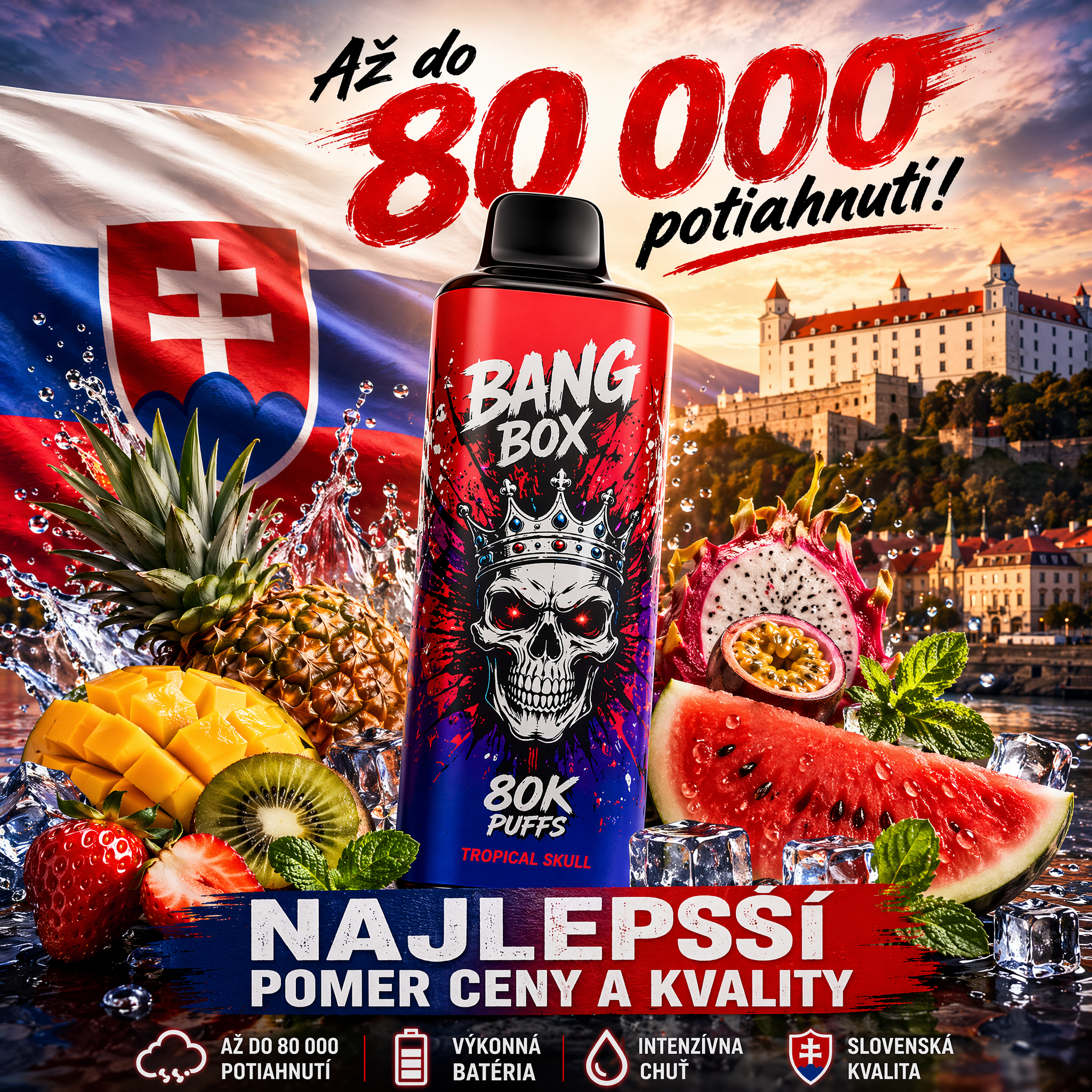 ⭐⭐⭐⭐⭐BANG BOX 80 000 potiahnutí – jednorazové vape 3 v 1 s príchuťou
