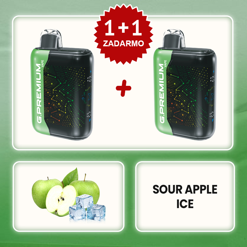 Ľadové Kyslé Jablko 💥Akcia 1+1 ZADARMO! G.PREMIUM Vape 60 000 Potiahnutí