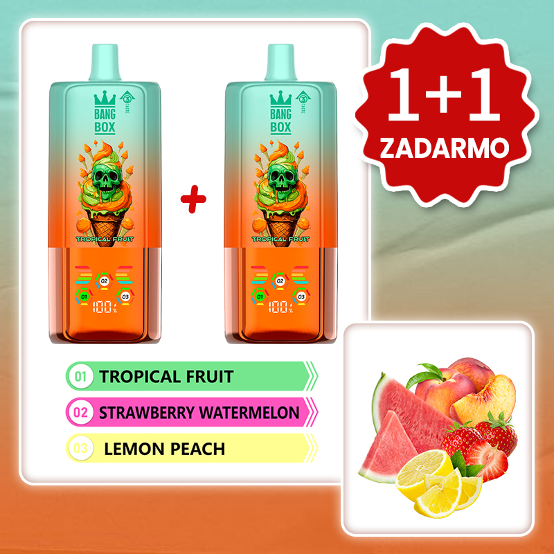 Tropické Ovocie + Jahoda Melón + Citrón Broskyňa 💥Akcia 1+1 ZADARMO! BANG BOX 80 000 potiahnutí