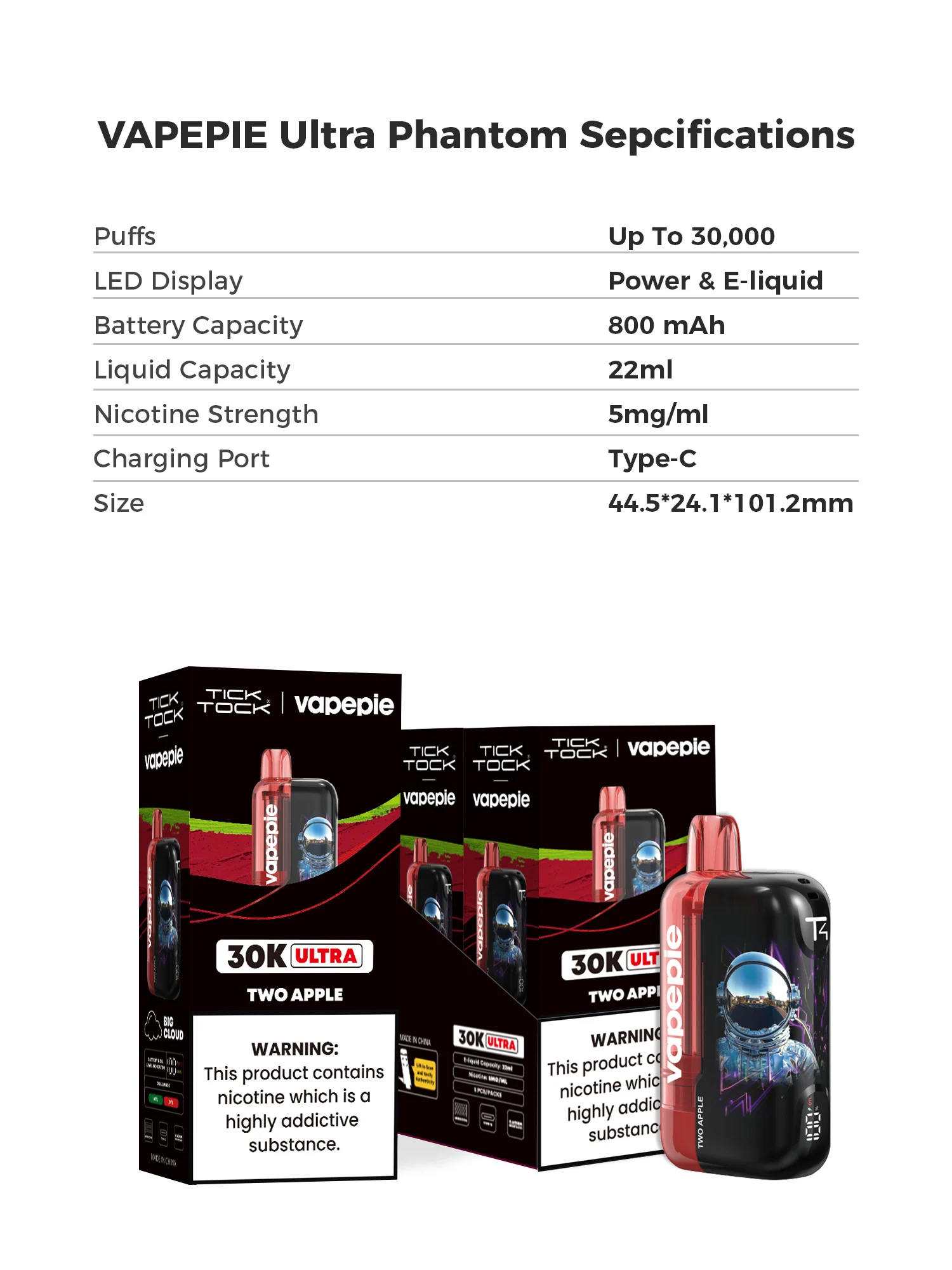 VAPEPIE Ultra Phantom 30000 tiri grande nuvola di vapore DTL