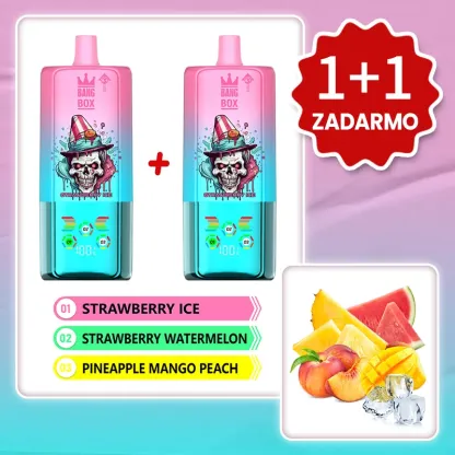 Ľadová Jahoda + Jahoda Melón + Ananás Mango Broskyňa 💥Akcia 1+1 ZADARMO! BANG BOX 80 000 potiahnutí