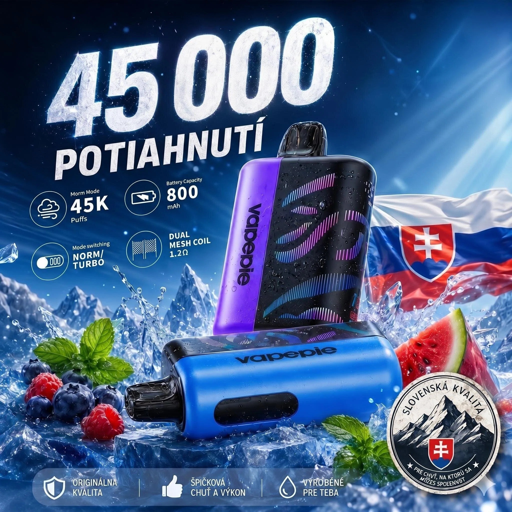 ⭐⭐⭐Vapepie Galactic Gleam 45000 PUFFS - Nejnovější model LED dýchací světelný displej