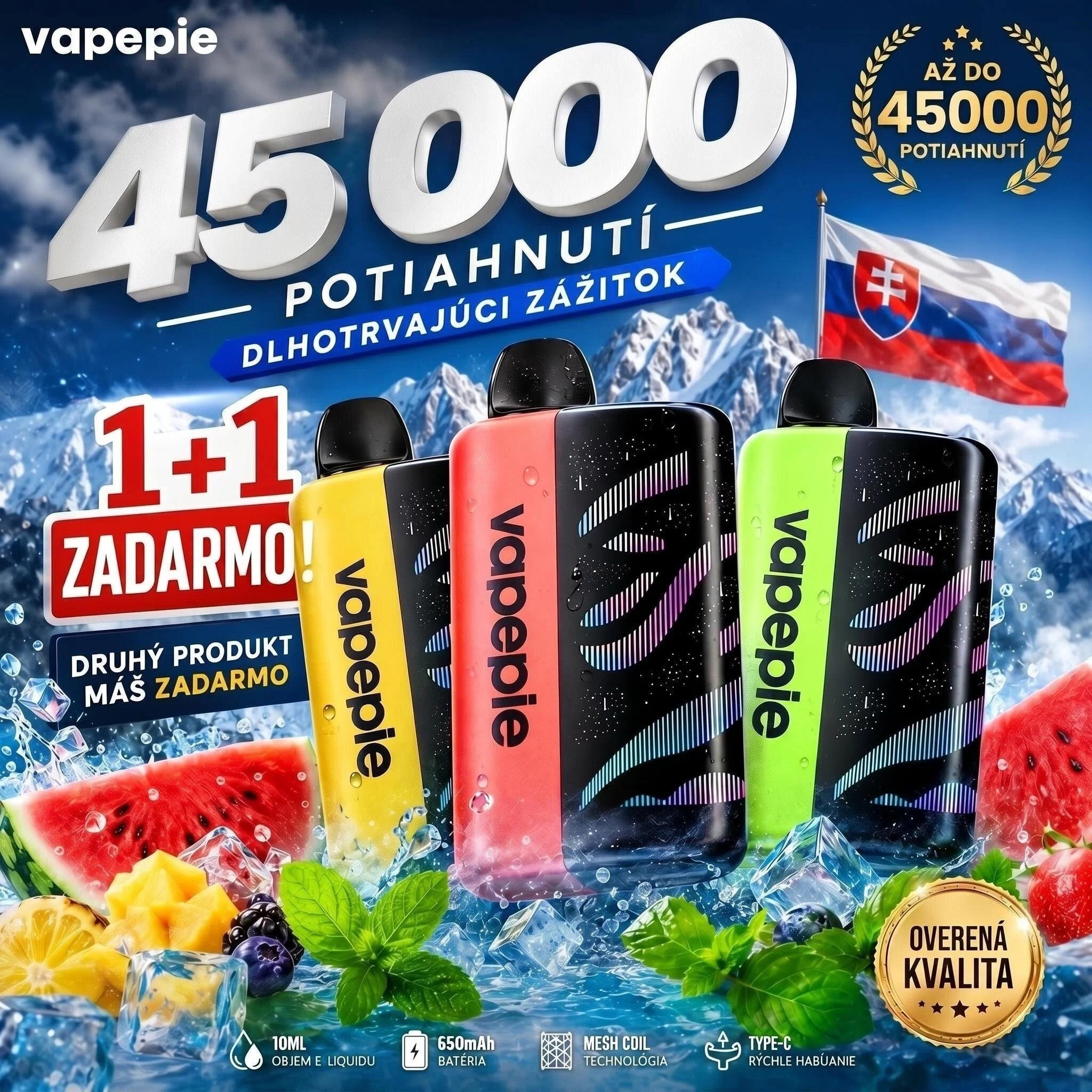  Bobulová Ledová💥Akcia 1+1 ZADARMO!⭐⭐⭐Vapepie Galactic Gleam 45000 PUFFS 