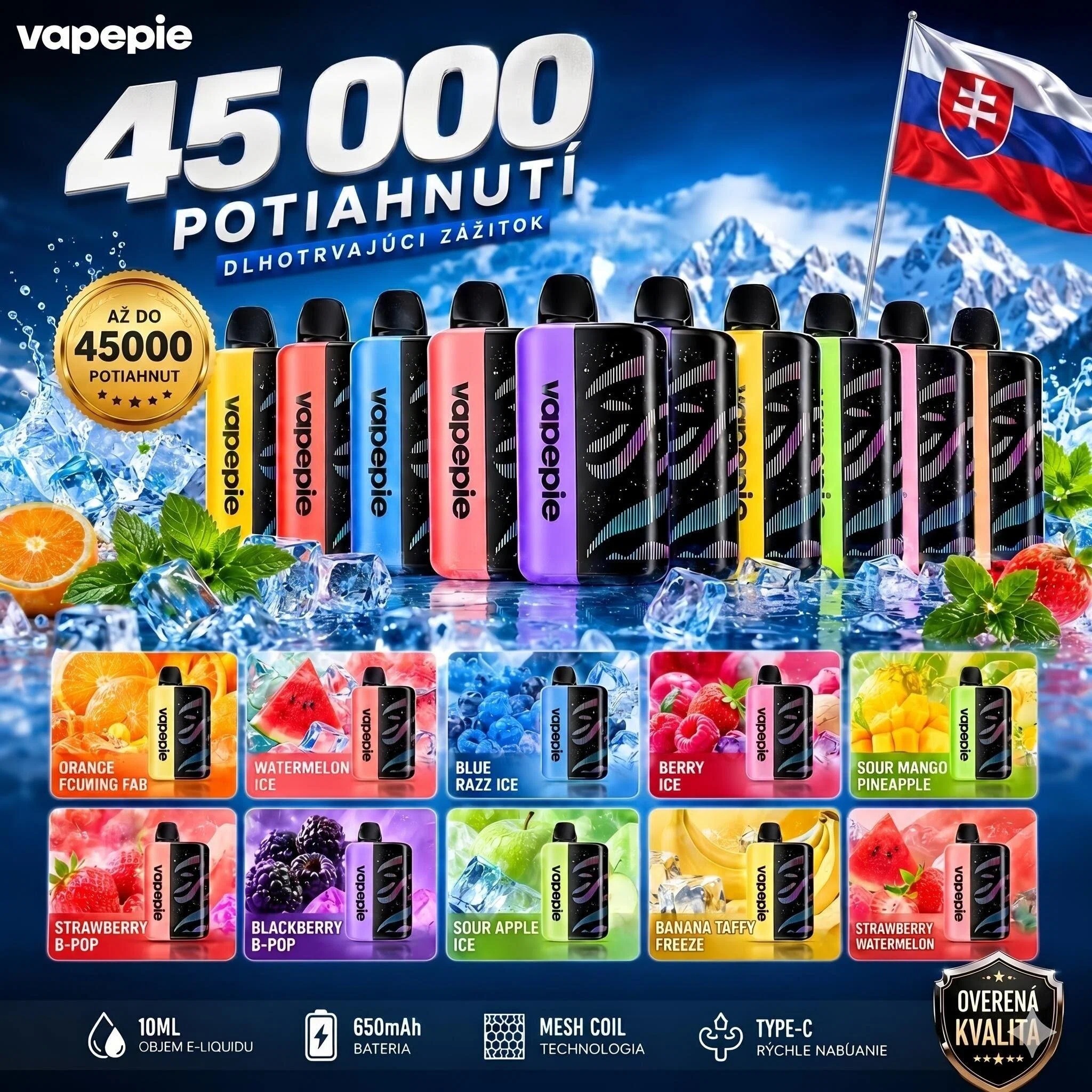 ⭐⭐⭐Vapepie Galactic Gleam 45000 PUFFS - Nejnovější model LED dýchací světelný displej