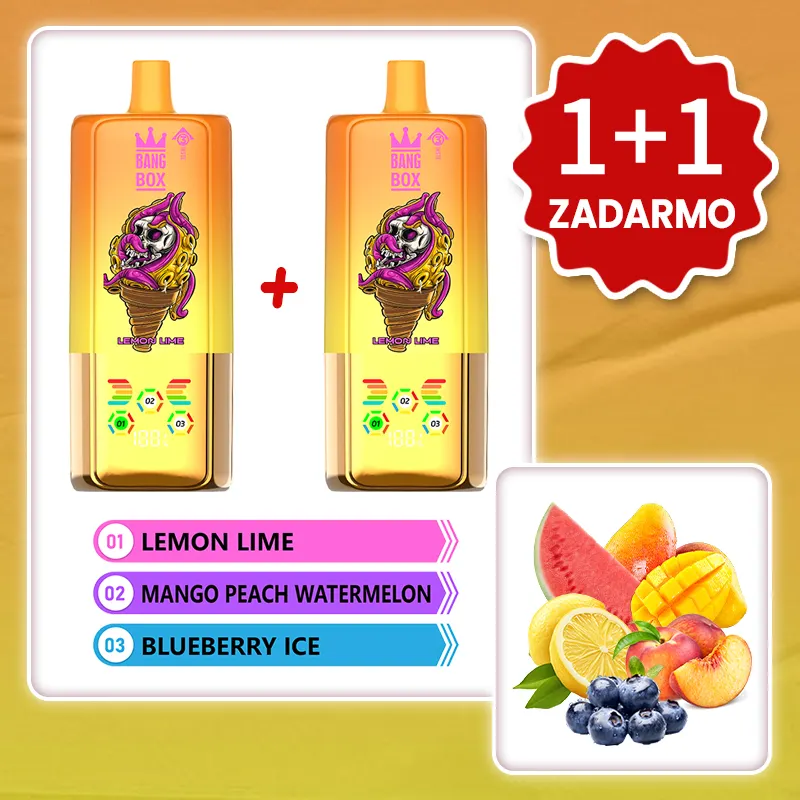 Citrón Limetka + Mango Broskyňa Melón + Ľadová Čučoriedka 💥Akcia 1+1 ZADARMO! BANG BOX 80 000 potiahnutí