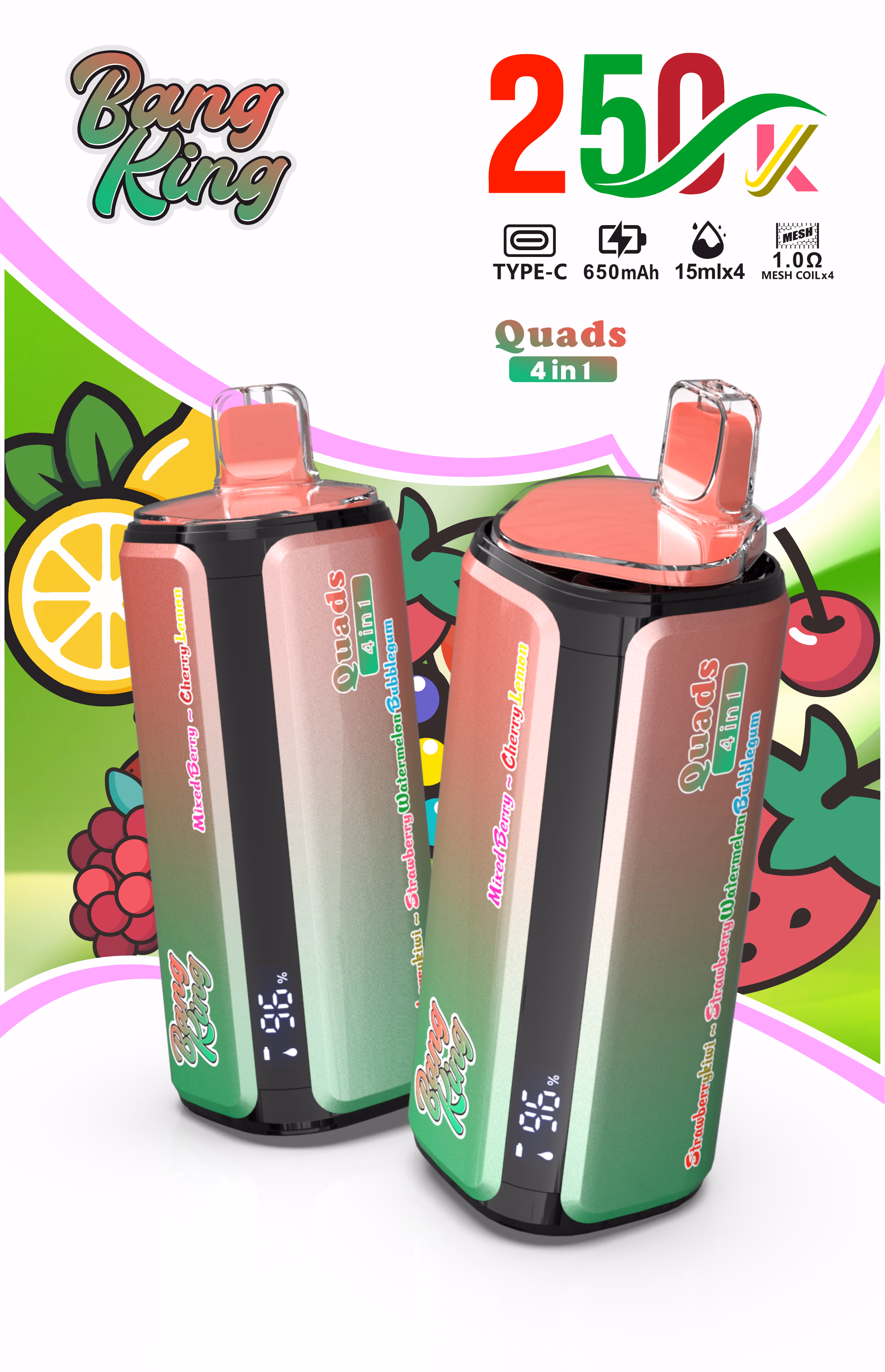 Mix bobúľ · Čerešňa citrón · Jahoda kiwi · Jahoda melón žuvačka