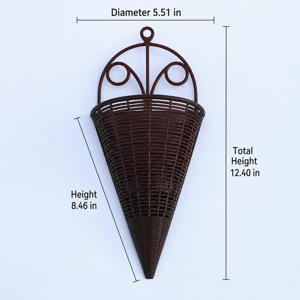 Rattan Hanging Wall Planters, Cone Shaped Rustic Flower Baskets for Indoor & Outdoor Decor